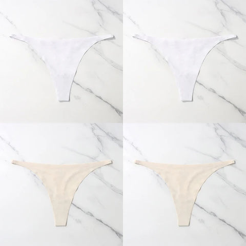 4 Pcs Lot Seamless Ice Silk Thong Panties for Women - Thin Waistband Tangas