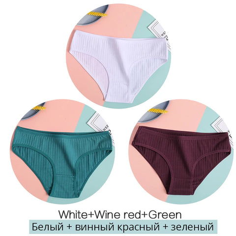 FINETOO Dames katoenen slipjes 3 stuks zachte gestreepte damesonderbroeken effen meisjes slips sexy dameslingerie M-XL comfortabel ondergoed 