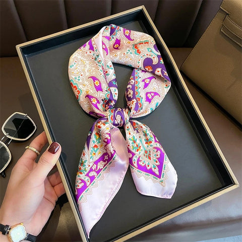 2025 Luxury Silk Skinny Scarf with Cat Print