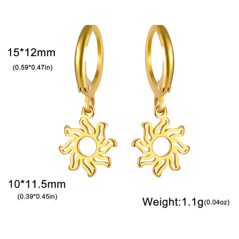 Skyrim Fashion Women Girls Stainless Steel Earrings - Heart Cross Flower Turtle Sun Pendant Hoop Earrings Jewelry Gift Wholesale