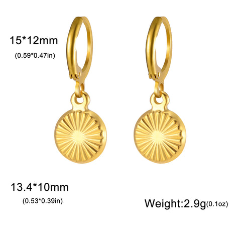 Skyrim Gold Color Stainless Steel Women's Heart Starfish Sun Pendant Hoop Earrings - Fashion Jewelry Gift