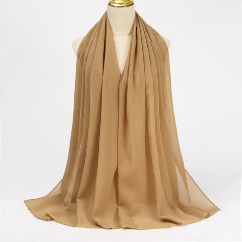 Elegant Muslim Chiffon Hijab Scarf - Lightweight Long Solid Color Head Wrap for Women