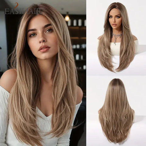 Black Red Ombre Synthetic Wigs for Cosplay - Long Straight Layered Wigs with Bangs for Women