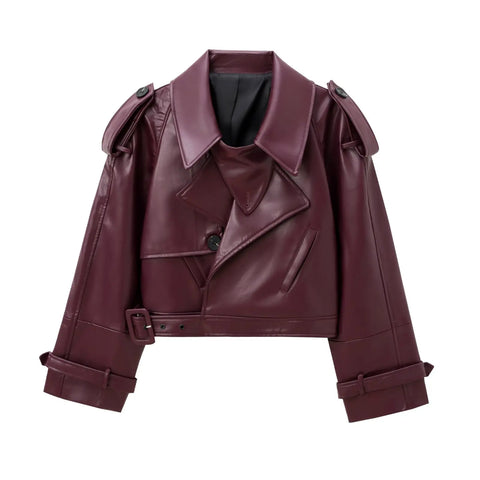 MUJER Bomberjack van imitatieleer voor dames - Stijlvol cropped jack voor streetwear