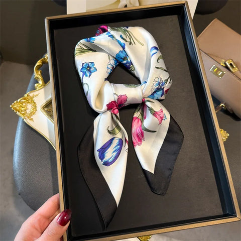 2025 Luxury Silk Skinny Scarf with Cat Print