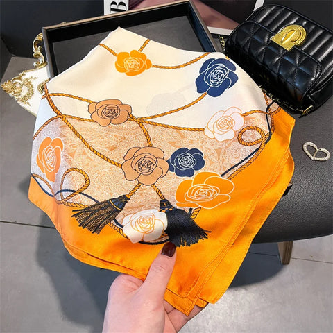 Luxury Horse Print Silk Neck Scarf for Women