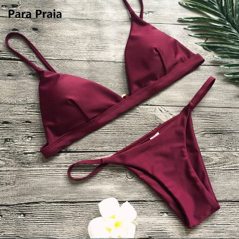 Para Praia Solid Bikini Set 2025 | Sexy Push Up Badmode voor Dames | Braziliaans Laag Taille Halter Tweedelig Badpak