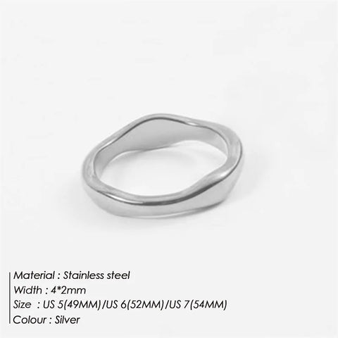 Trendy Irregular Wave Stainless Steel Ring for Women - Handmade Geometric Couple Jewelry