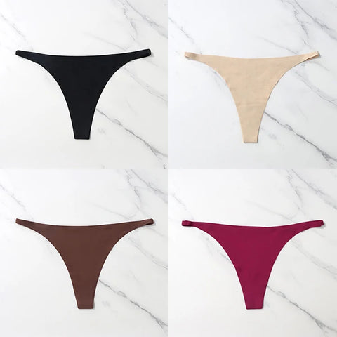 4 Pcs Lot Seamless Ice Silk Thong Panties for Women - Thin Waistband Tangas