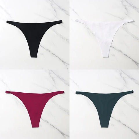 4 Pcs Lot Seamless Ice Silk Thong Panties for Women - Thin Waistband Tangas