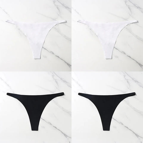 4 Pcs Lot Seamless Ice Silk Thong Panties for Women - Thin Waistband Tangas