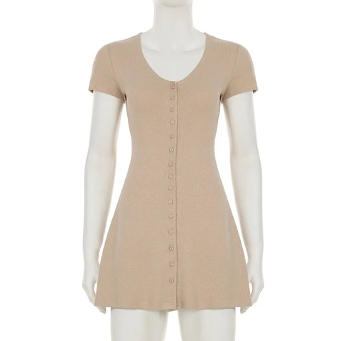 TARUXY 2025 Zomer gebreide mini-jurk voor dames - Elegante V-hals met knopen