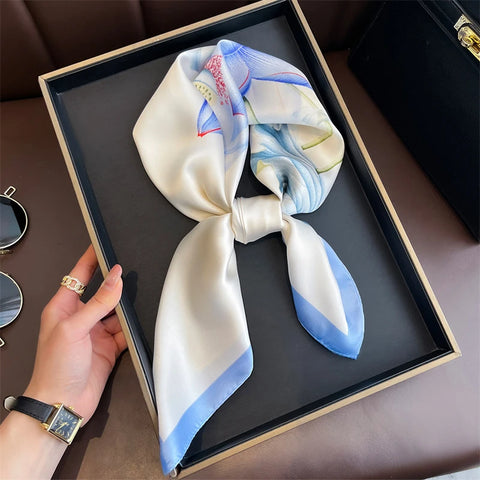 70cm Lemon Print Yellow Silk Scarf