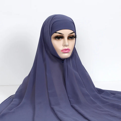Women Muslim Chiffon Hijab with Cap Bonnet - Instant Scarf Headwrap