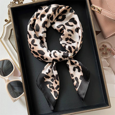Luxury Leopard Print Silk Scarf - 70cm