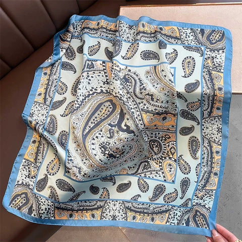 70cm Lemon Print Yellow Silk Scarf