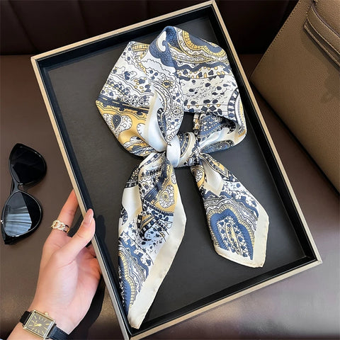 70cm Lemon Print Yellow Silk Scarf