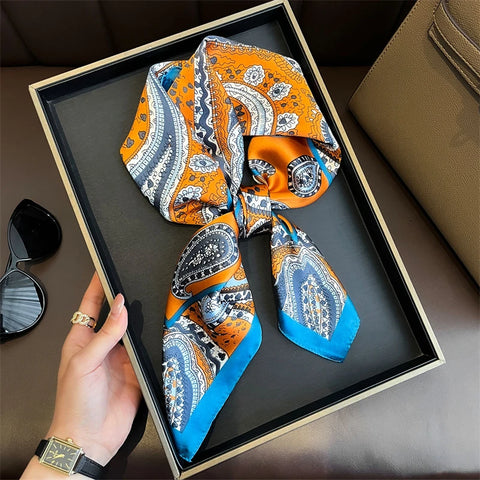 70cm Lemon Print Yellow Silk Scarf