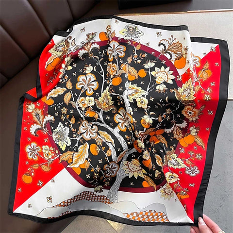 70cm Lemon Print Yellow Silk Scarf