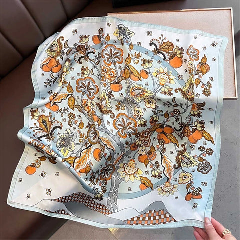 70cm Lemon Print Yellow Silk Scarf