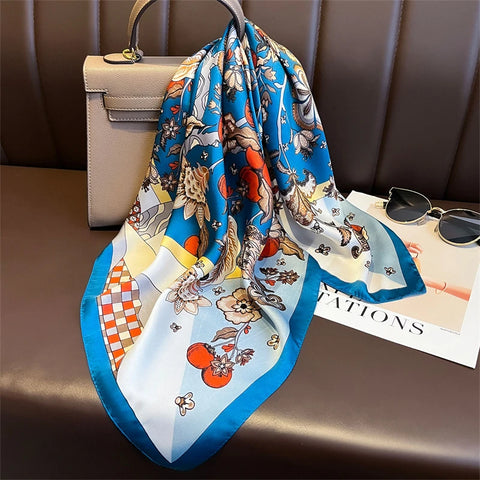 Luxury Horse Print Silk Neck Scarf for Women