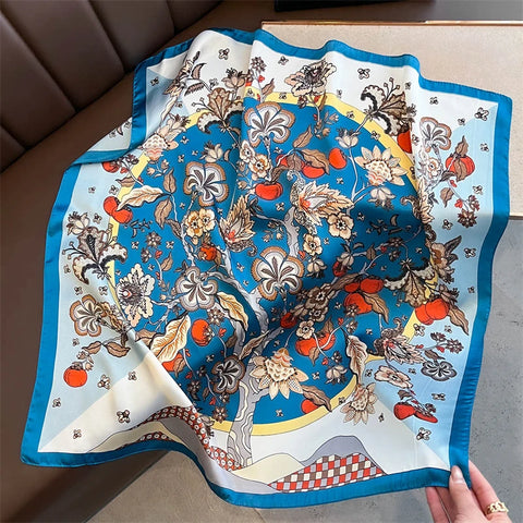 70cm Lemon Print Yellow Silk Scarf