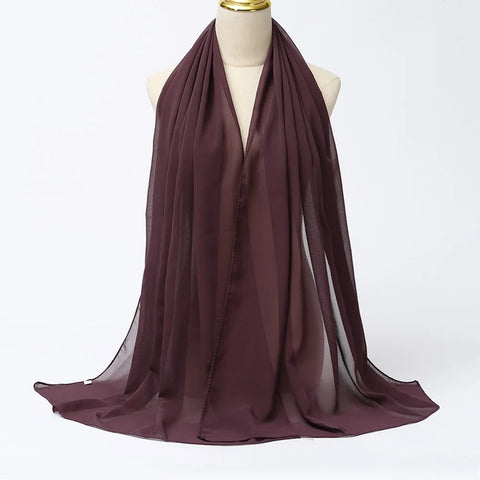 Elegant Muslim Chiffon Hijab Scarf - Lightweight Long Solid Color Head Wrap for Women