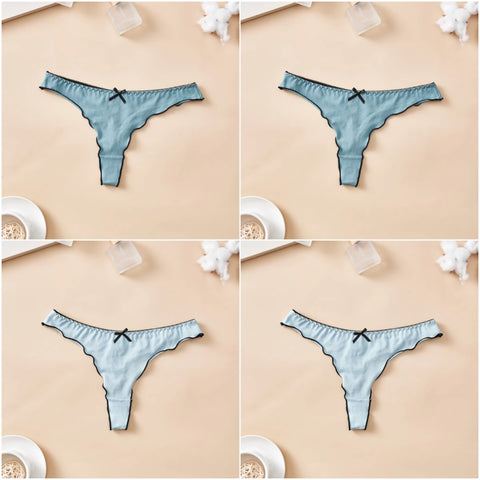 4-Piece Women's Cotton Solid Color Thong Set - Sexy & Comfortable Low-Waist Underwear