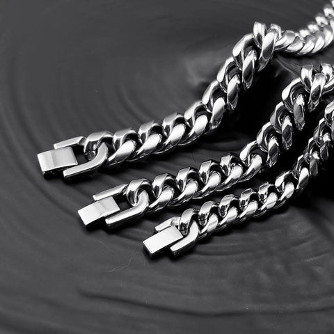 6-12MM Cuban Chain Men's Bracelet - Waterproof Stainless Steel Curb Link Chain Wristband - Perfect Punk Jewelry Gift