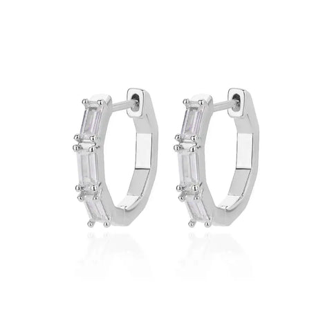 Rectangle Zircon Earrings for Women - Gold Plated Stainless Steel Hoop Earrings - 2023 Trending Luxury Wedding Couple Jewelry Gift