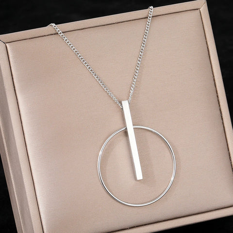 Minimalist Stainless Steel Circle Stick Pendant Necklace for Women