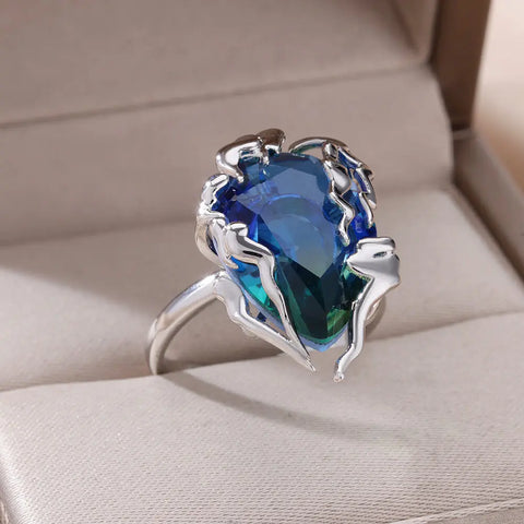 Zircon Flame Drop Ring for Women - Adjustable Stainless Steel Water Drop Jewelry for Weddings and Parties