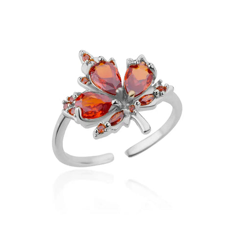 Zircon Maple Leaf Ring for Women - Gold Color Stainless Steel Fashion Jewelry