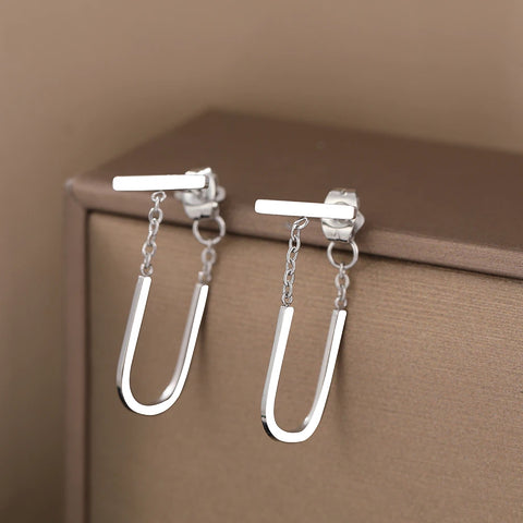 Stainless Steel Geometric Stick Earrings with U-Shaped Tassel for Women – Gothic Hip Hop Jewelry Gifts