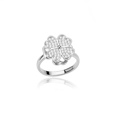 Zircon Rotatable Four Leaf Clover Anxiety Rings for Women - Stainless Steel Fidget Spinner Ring - Aesthetic Jewelry Gift