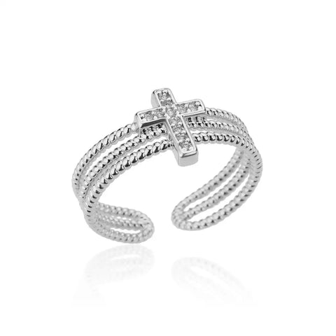 New Zircon Cross Rings for Women - Adjustable Stainless Steel Luxury Wedding Jewelry Gift 2025