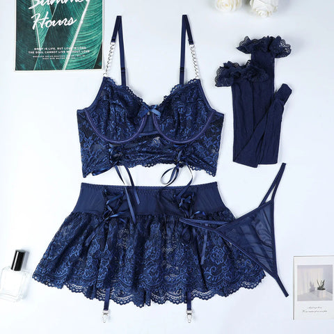 Fancy Sexy Lace Women's Ethical G-String Underwear Skirt Ensemble