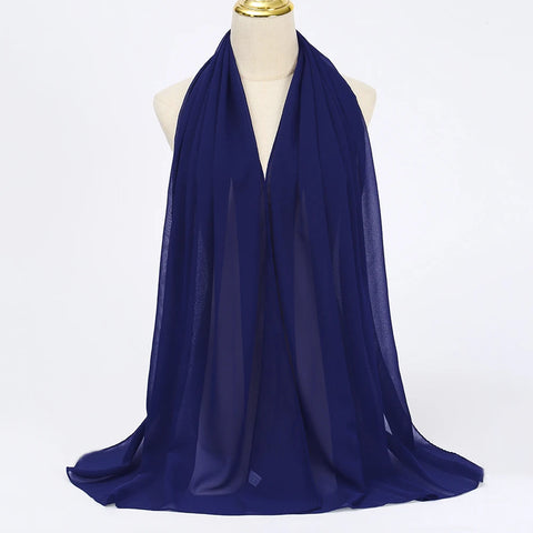 Elegant Muslim Chiffon Hijab Scarf - Lightweight Long Solid Color Head Wrap for Women