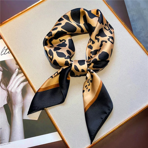 Luxury Leopard Print Silk Scarf - 70cm