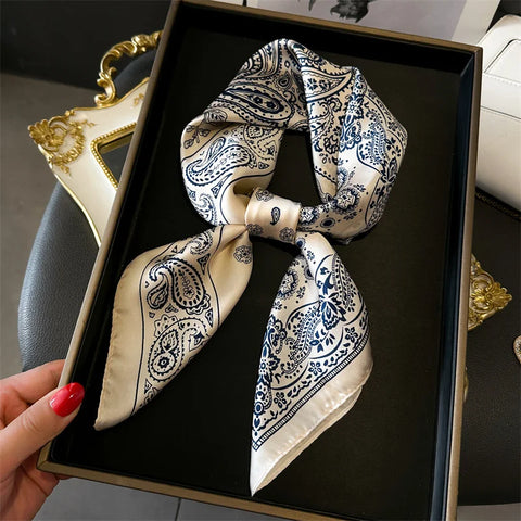 Fashion Print Silk Hairbands Scarf Women 2025 Spring New Elagant Floral Bandana Neck Kerchief Head Bands Foulard Female Scarfs