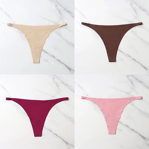 4 Pcs Lot Seamless Ice Silk Thong Panties for Women - Thin Waistband Tangas