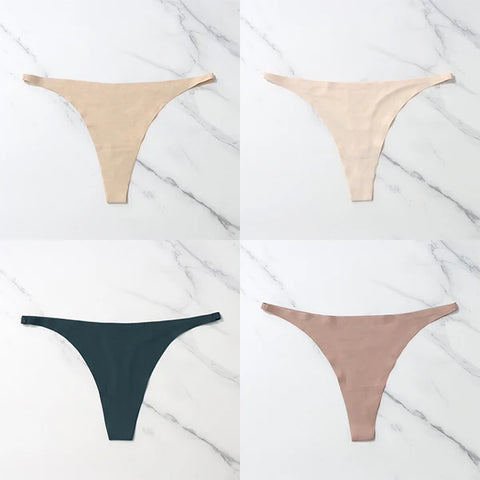 4 Pcs Lot Seamless Ice Silk Thong Panties for Women - Thin Waistband Tangas