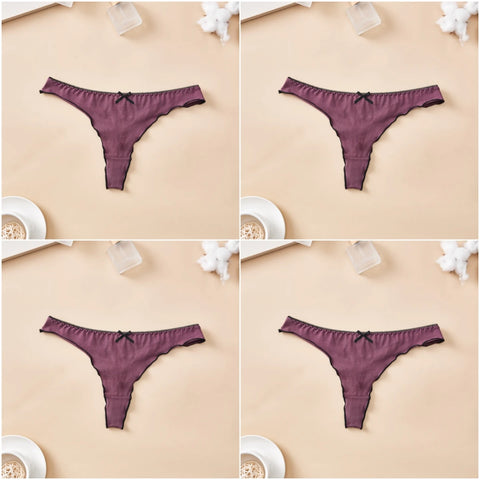 4-Piece Women's Cotton Solid Color Thong Set - Sexy & Comfortable Low-Waist Underwear