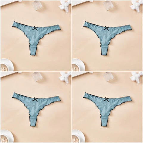 4-Piece Women's Cotton Solid Color Thong Set - Sexy & Comfortable Low-Waist Underwear