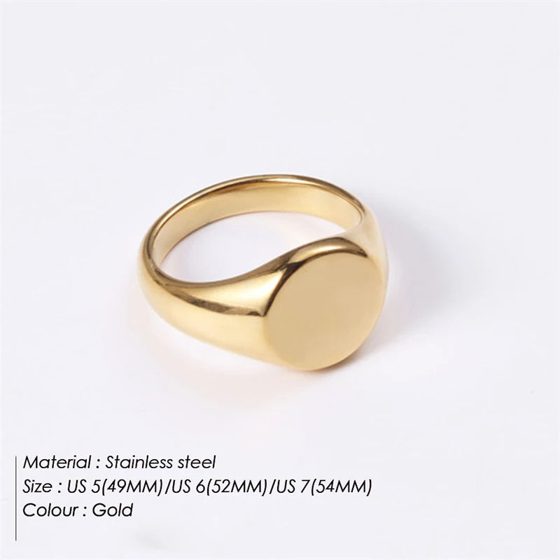 eManco Stainless Steel Punk Style Minimalist Round Ring - Gold Plated Women's Ring for Parties and Festivals