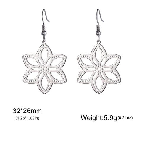 Skyrim Bohemian Flower Filigree Drop Earrings - Stainless Steel Waterproof Dangle Earrings for Women