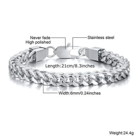 Stylish Stainless Steel Bali Foxtail Chain Bracelet for Men - Double Franco Link Chain Bracelet