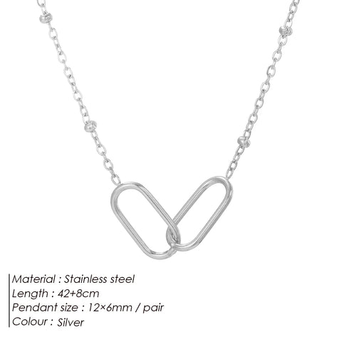 eManco Hot Fashion Stainless Steel Link Infinity Necklace - Women's Geometric Double Paperclip Pendant Jewelry