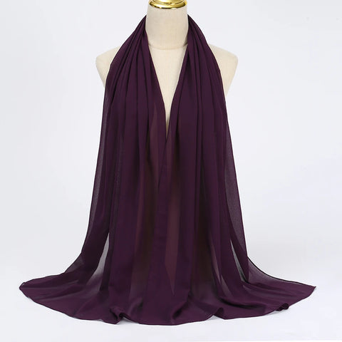 Elegant Muslim Chiffon Hijab Scarf - Lightweight Long Solid Color Head Wrap for Women