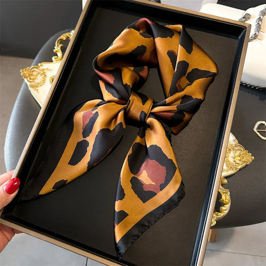 Leopard Print Silk Hairband Scarf for Women